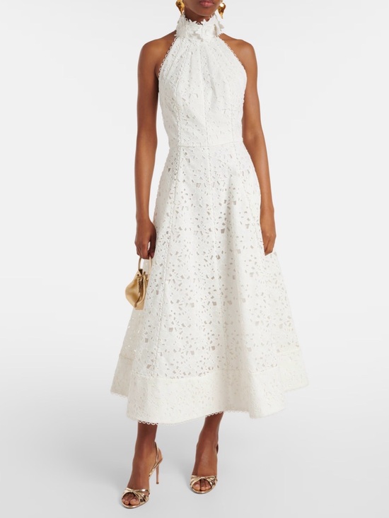 Rebecca Vallance Dresses & Skirts - Rebecca Vallance Nuvola Halter Midi Dress White Lace - US 4